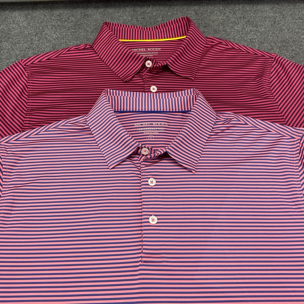 Michel Rouen Performance Men’s Golf Polo Shirt Large Casual Striped Lot of 2